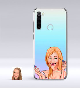 BK Gift Kişiye Özel Bayan Karikatürlü Xiaomi Redmi Note 8 İnce Şeffaf Silikon Telefon Kapağı-21 (Beyaz)