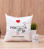 Psikolog Kare Yastık ve Beyaz Kupa Bardak