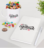 BK Gift Kişiye Özel Online Öğretmen Beyaz Defter Kalem Şekerli Kupa Seti-1 (Model 1)