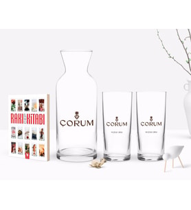 BK Gift Kişiye Özel Renkli Baskılı Çorum Tasarımlı Turistik İkili Rakı Bardağı Karaf ve Cep Kitabı Hediye Seti-1 (Model 1)