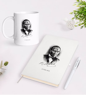 BK Gift Kişiye Özel Atatürk Temalı Beyaz Defter Kalem Kupa Seti-14 (Model 1)