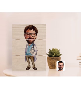 BK Gift Kişiye Özel Erkek Doktor Karikatürlü Otantik Masaüstü Ahşap Palet Çerçeve-8 (Beyaz)