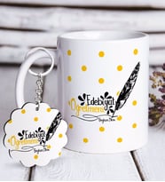 BK Gift Kişiye Özel Edebiyat Öğretmeni Beyaz Kupa ve Anahtarlık Hediye Seti-2 (Model 1)