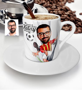 BK Gift Kişiye Özel Bay Futbolcu Sarı Kırmızı Karikatür Türk Kahvesi Fincanı  1