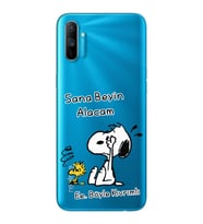 Snoopy Tasarımlı Süper Şeffaf Silikon Telefon Kılıfı Oppo Realmi C3