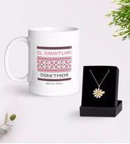 BK Gift Kişiye Özel El Sanatları Öğretmeni Beyaz Kupa ve Papatya Kolye Hediye Seti (Model 1)