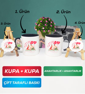 İkili Siyah Siyah Sevgiliye Sevgililer Günü Hediyesi 5 Kupa Bardak Anahtarlık