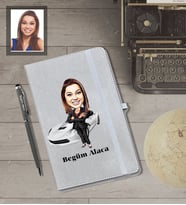 Kişiye Özel İş Kadını Karikatürlü Gri Defter Kalem Hediye Seti  Bayan-10