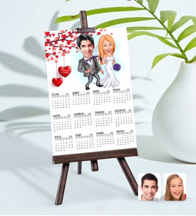 BK Gift Kişiye Özel 15x21 cm Fotoğraf Kartlı Evleniyoruz Karikatürlü Şövaleli 2024 Takvim -6 (Beyaz)