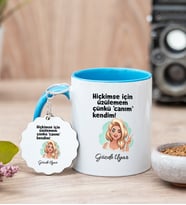 Canım Kendim İsme Özel Mavi Kupa Bardak ve Anahtarlık Set