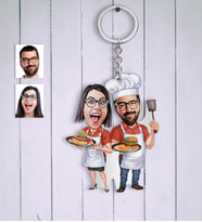 BK Gift Kişiye Özel Aşçı Çift Karikatür Anahtarlık