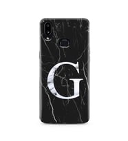 Samsung A10s Siyah Mermer Harf Tasarımlı Telefon Kılıfı G-Harfi 