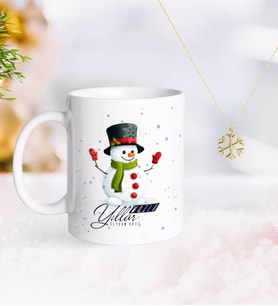 BK Gift Kişiye Özel Yılbaşı Mutlu Yıllar Kupa ve Kar Tanesi Kolye-16 (Model 1)