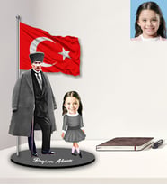 Kişiye Özel Atatürk Tasarımlı Karikatür Ahşap Biblo Kız Çocuk Model-1