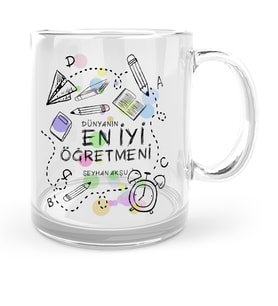BK Gift Kişiye Özel Dünyanın En İyi Öğretmeni Cam Kupa Bardak  8