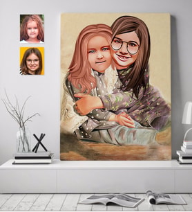 BK Gift Kişiye Özel Kız Kardeşler Karikatürlü Kanvas Tablo 70x100cm-4
