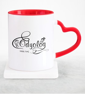BK Gift Kişiye Özel Mesleki Odyolog Kırmızı Kalpli Kupa Bardak