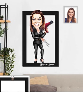 Kişiye Özel Kuaför Bayan Karikatürlü 3D Ahşap Tablo 30x47  Mod-4