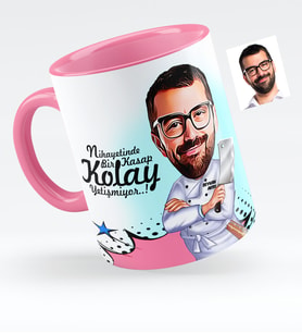 BK Gift Kişiye Özel Bay Kasap Karikatürlü Pembe Kupa Bardak  1