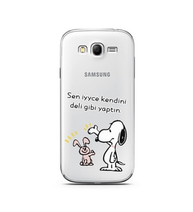 Snoopy Tasarımlı Süper Şeffaf Silikon Telefon Kılıfı Samsung Grand Neo