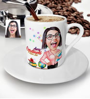 BK Gift Kişiye Özel Bayan Öğretmen Karikatürlü Türk Kahvesi Fincanı - 5