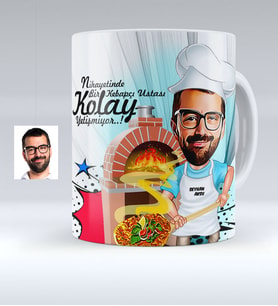 BK Gift Kişiye Özel Bay Kebapçı Ustası Karikatürlü Beyaz Kupa Bardak  1