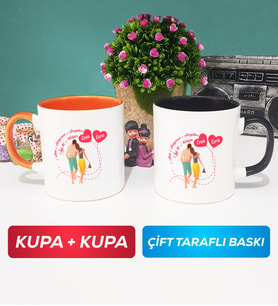 İkili Sevgiliye Sevgililer Günü Hediyesi 1 Kupa Bardak Turuncu Siyah
