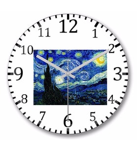 Van Gogh Yıldızlı Gece  Duvar Saati Bombeli Gercek Cam