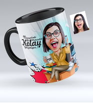 BK Gift Kişiye Özel Bayan Muhasebeci Karikatürlü Siyah Kupa Bardak  1