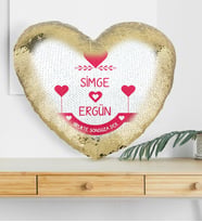 BK Gift Kişiye Özel Sevgililer Günü Altın Yaldız Sihirli Kalp Yastık  56