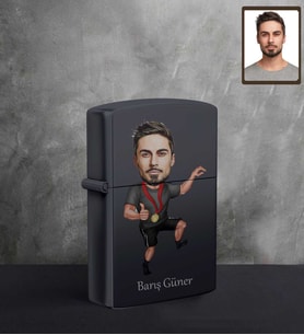 Kişiye Özel Sporcu Karikatürlü UV Baskılı Siyah Benzinli Çakmak Bay-9