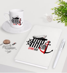 BK Gift Kişiye Özel Kaptan Beyaz Defter Kalem Türk Kahvesi Fincanı Seti-2 (Model 1)