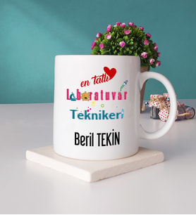 Mesajlı Laboratuvar Teknikeri Tasarımlı Kişiye Özel Laboratuvar Teknikeri Kupa Bardak ve Taş Bardak Altlığı Hediye Seti