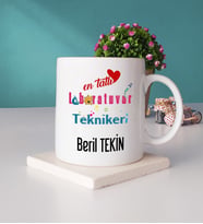 Mesajlı Laboratuvar Teknikeri Tasarımlı Kişiye Özel Laboratuvar Teknikeri Kupa Bardak ve Taş Bardak Altlığı Hediye Seti