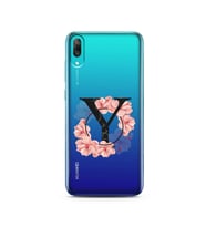 Pembe Çiçekli Harf Tasarım Süper Şeffaf Silikon Telefon Kılıfı Huawei Y7 Pro 201