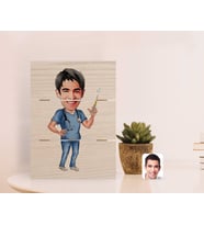 BK Gift Kişiye Özel Erkek Doktor Karikatürlü Otantik Masaüstü Ahşap Palet Çerçeve-3 (Beyaz)