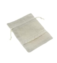 25 Adet 9x13cm Dantel Şeritli Keten Kese (Krem)
