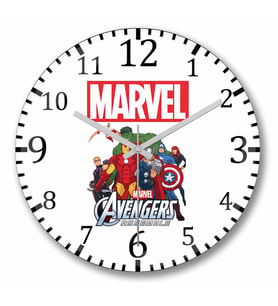 Marvel Avengers   Duvar Saati Bombeli Gercek Cam