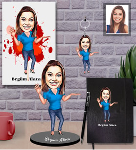Kişiye Özel İş Kadını Karikatürlü 5 li Hediye Seti Bayan-12