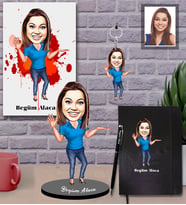 Kişiye Özel İş Kadını Karikatürlü 5 li Hediye Seti Bayan-12