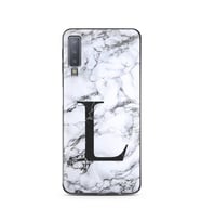 Samsung A7 (2018) Beyaz Mermer Harf Tasarımlı Telefon Kılıfı L-Harfi 