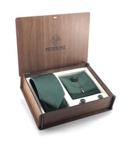 PİERRONİ Yeşil Kravat 4'Lü Özel Ahşap Kutulu Set 