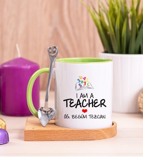 Öğretmen Ahşap Altlıklı Yeşil Kupa Bardak