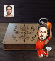 Kişiye Özel Basketbolcu Karikatürlü Ahşap Anahtarlık Kutulu Bay-1