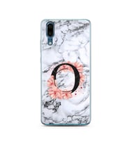 Mermer Çiçekli Harf Tasarım Süper Şeffaf Silikon Telefon Kılıfı Huawei P20  O-Ha