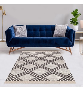 Geometrik Karo Desenli Dijital Baskı Yıkanabilir Kaymaz Taban Etnik Kilim Desen Salon Halı  (Kahverengi)