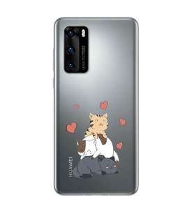 Kedi Kardeşler Tasarımlı Süper Şeffaf Silikon Telefon Kılıfı Huawei P40