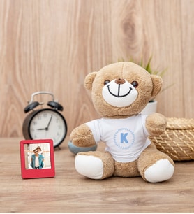 Mavi Renkli Baş Harf Tasarım Peluş Ayıcık ve Mini Fotoğraf Çerçevesi