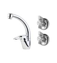 QNİAY Mİx Krom  Kuğu Lavabo Bataryası + 2 Adet  Filtreli Ara Musluk  (2Lİ SET)