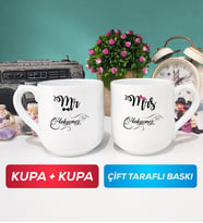 Eşe Hediye Yıl Dönümü Hediyesi İkili Çiftlere Özel Mr Mrs Sevgiliye Hediye Kupa Bardak Oval Sevgiliye Hediye Sevgililer Günü Hediyesi